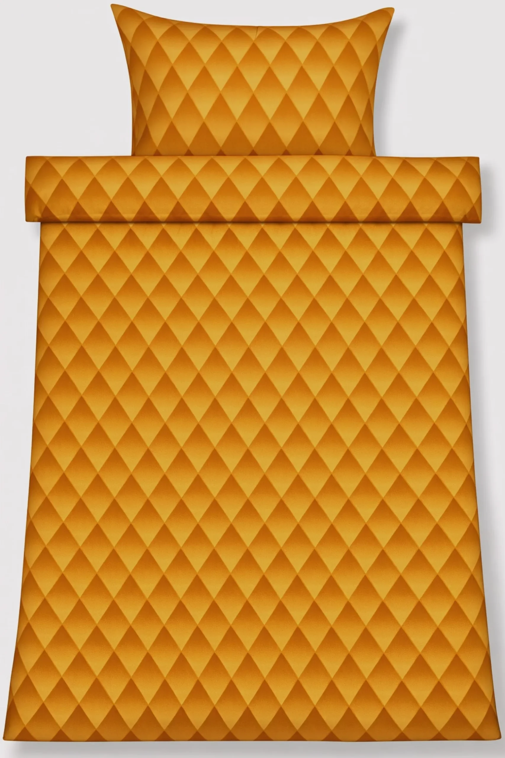 Sengetøj 140x200 cm - 100% bomuldssatin - Orange 3D harlekinmønster