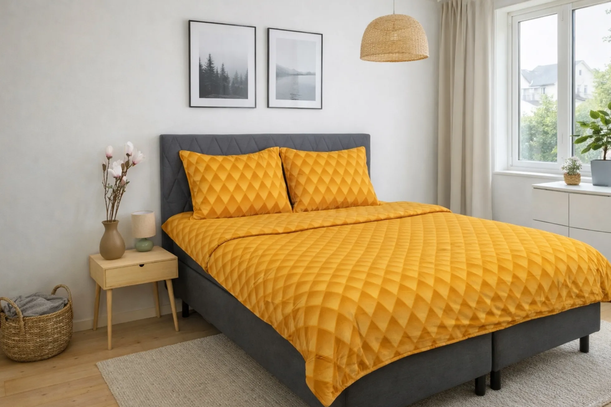 Sengetøj 140x200 cm - 100% bomuldssatin - Orange 3D harlekinmønster