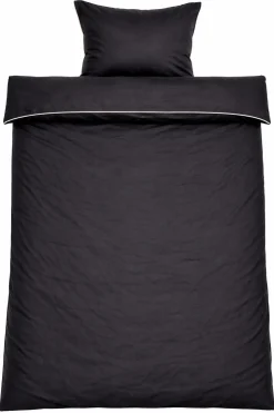 Sengetøj 140x200 cm - 100% bomuldssatin - Sort med hvid pipingkant