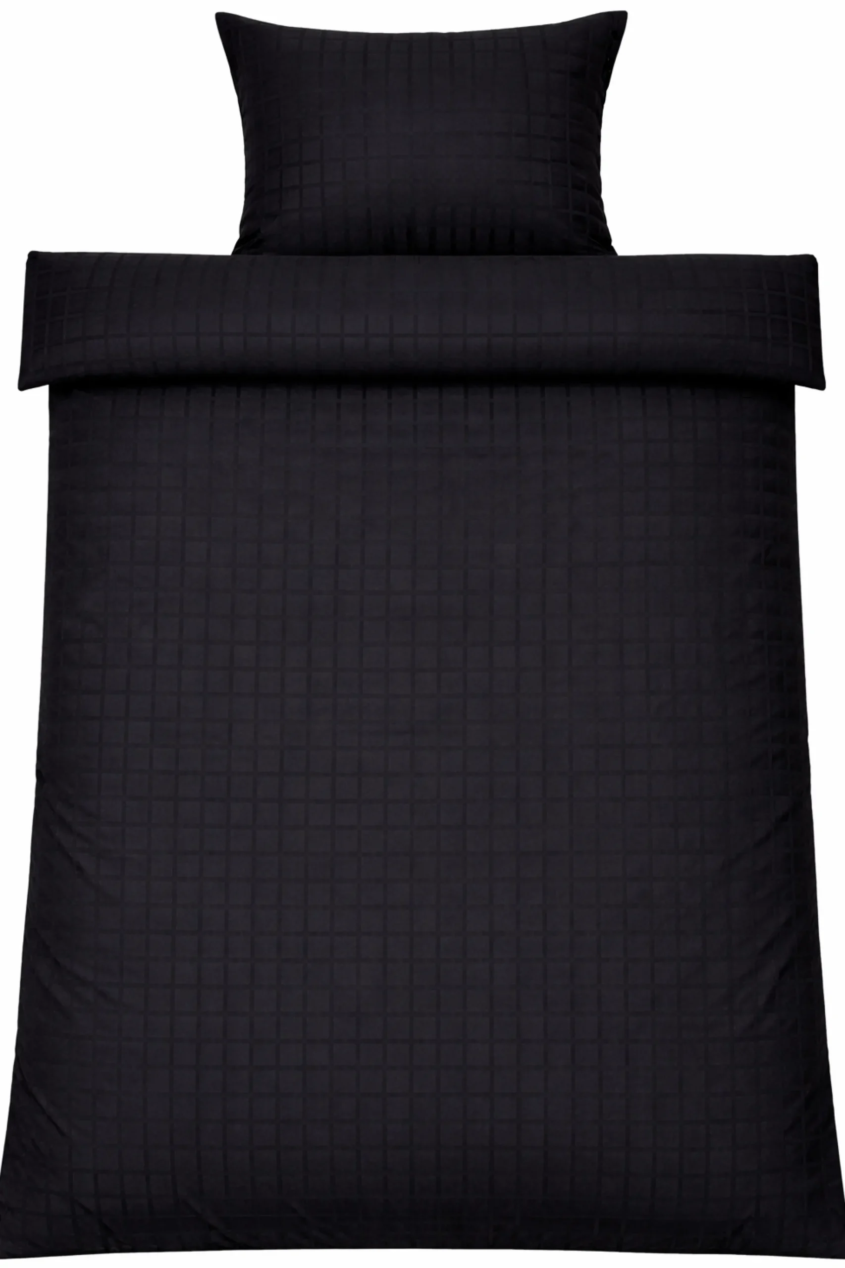 Sengetøj 140x200 cm - 100% bomuldssatin - Sort jacquardvævet - Ensfarvet
