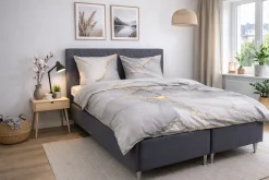 Sengetøj 140x200 cm - 100% Bomuldssatin - Vendbart gråt marmoreret design