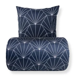 Sengetøj 140x200 cm - Bomuldssatin - Vendbart blåt Hexagon print
