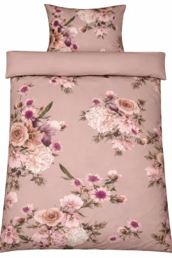 Sengetøj 150x210 cm - Bomuldssatin - Vendbart rosa blomster sengetøj