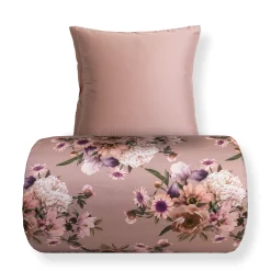 Sengetøj 150x210 cm - Bomuldssatin - Vendbart rosa blomster sengetøj