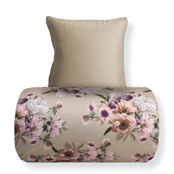 Sengetøj 150x210 cm - Bomuldssatin - Vendbart beige blomster sengetøj