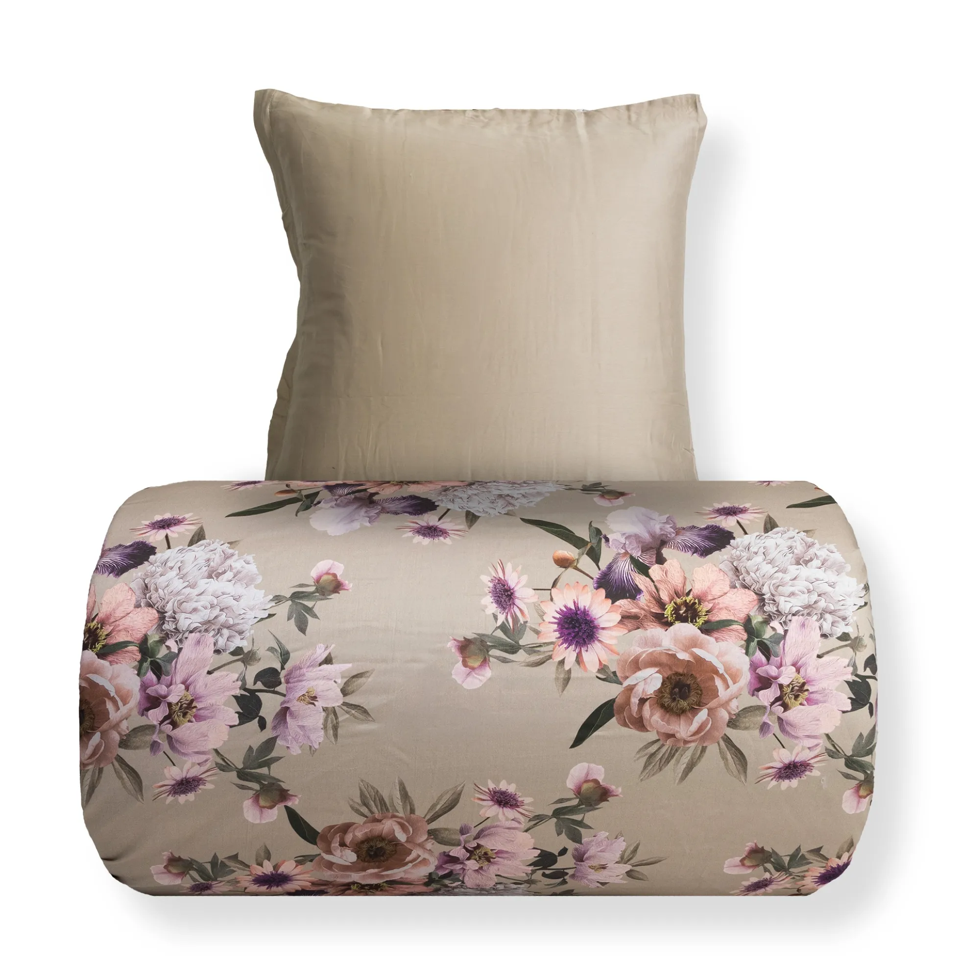 Sengetøj 150x210 cm - Bomuldssatin - Vendbart beige blomster sengetøj