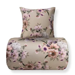 Sengetøj 150x210 cm - Bomuldssatin - Vendbart beige blomster sengetøj