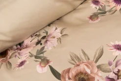 Sengetøj 150x210 cm - Bomuldssatin - Vendbart beige blomster sengetøj