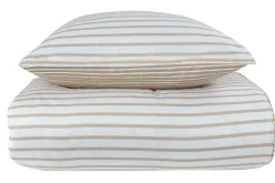 Sengetøj 140x220 cm - 100% bomuldssatin - Vendbart sandfarvet striber