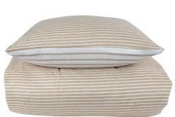 Sengetøj 140x220 cm - 100% bomuldssatin - Vendbart sandfarvet striber