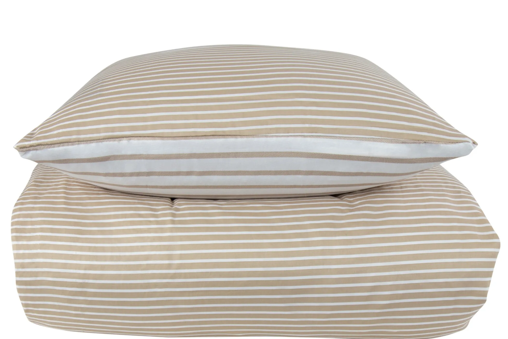 Sengetøj 140x220 cm - 100% bomuldssatin - Vendbart sandfarvet striber