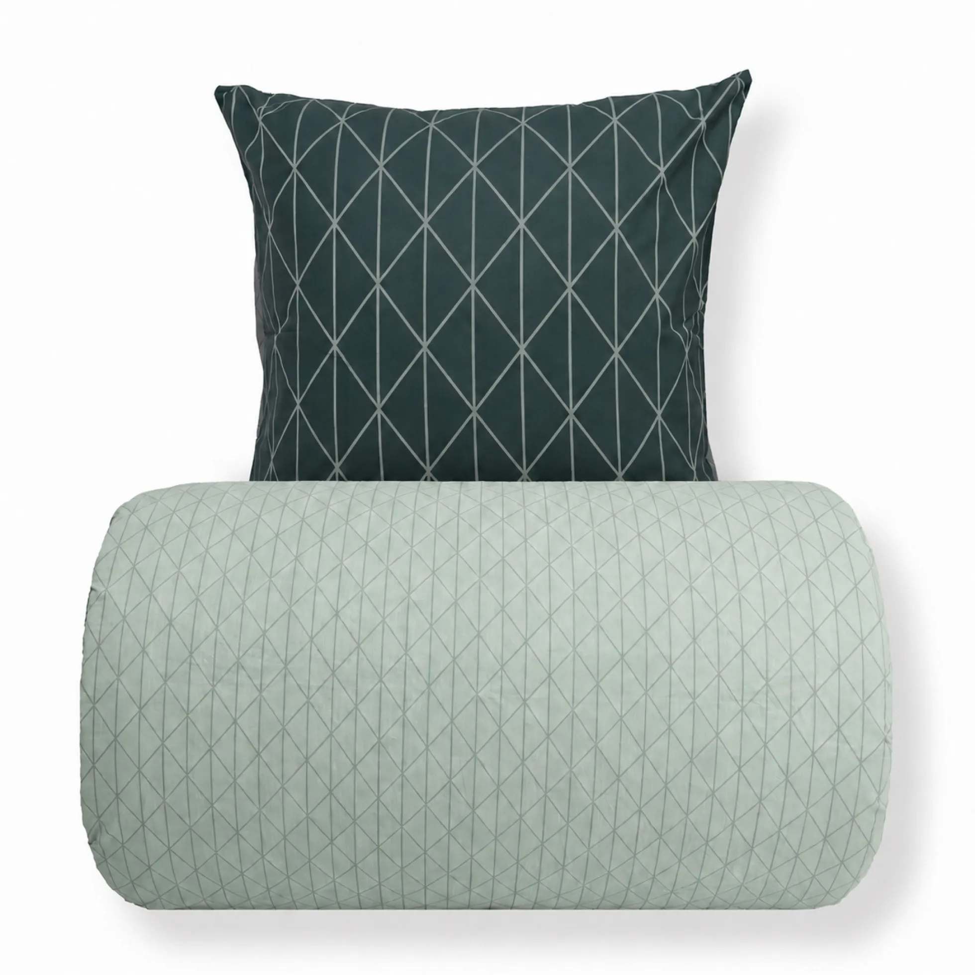 Sengetøj 140x200 cm - 100% Bomuld - Vendbart med grønt harlequin design