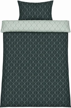 Sengetøj 140x200 cm - 100% Bomuld - Vendbart med grønt harlequin design