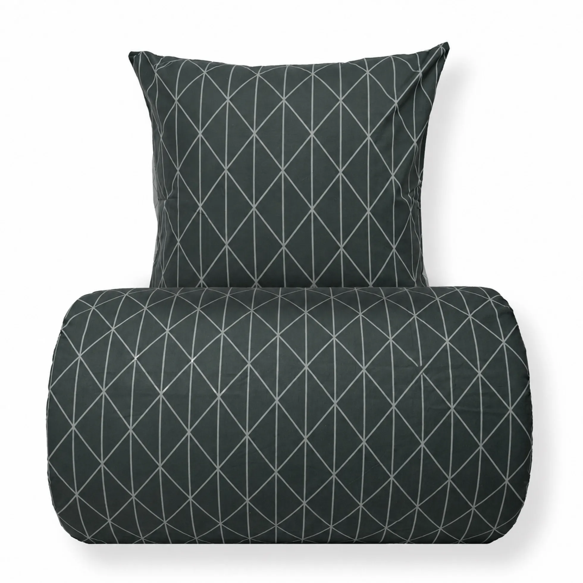 Sengetøj 140x200 cm - 100% Bomuld - Vendbart med grønt harlequin design