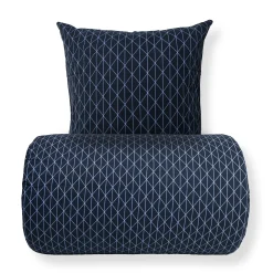 Sengetøj 140x200 cm - 100% Bomuld - Vendbart med blåt harlequin design