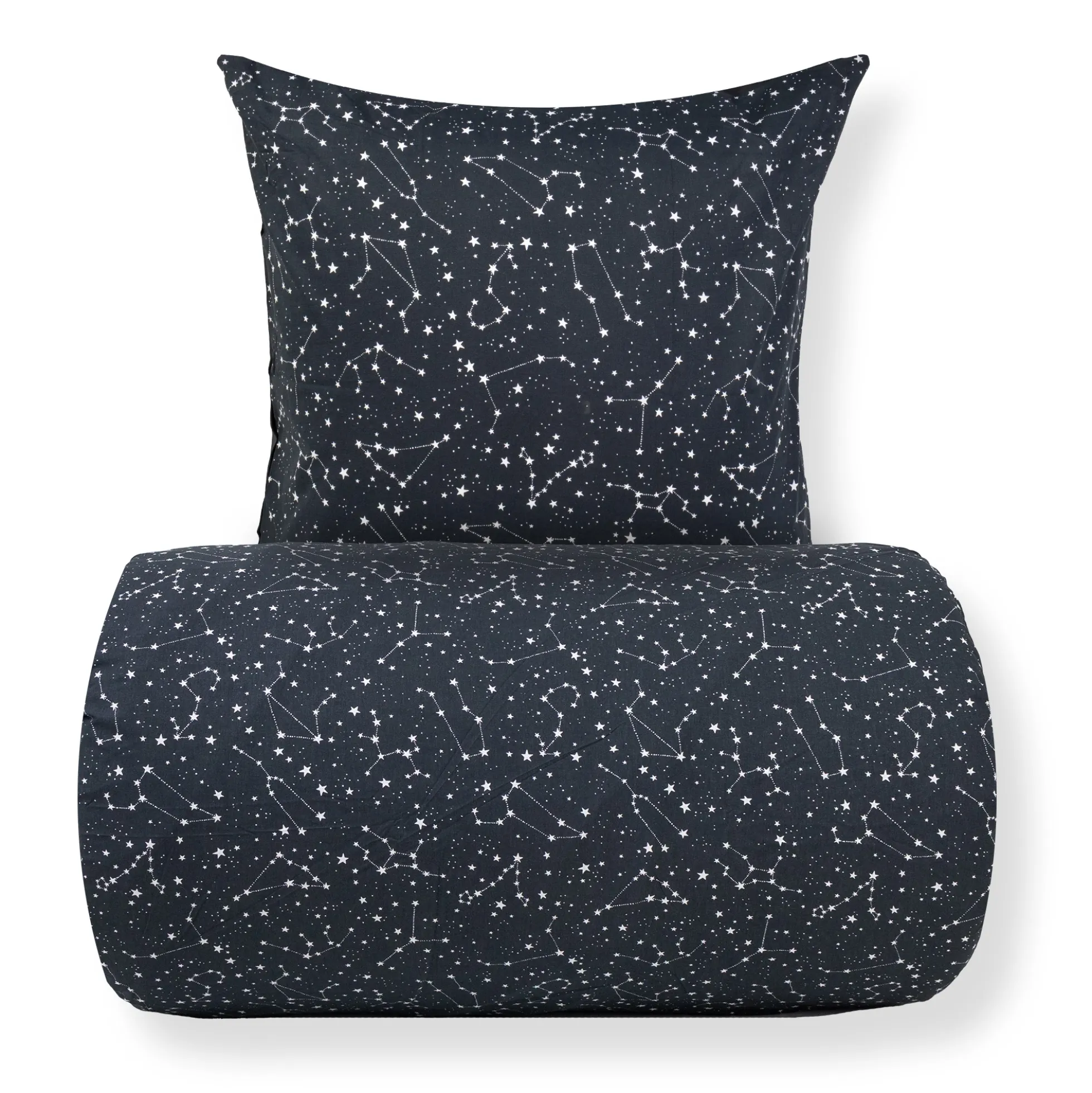 Sengetøj 150x210 cm - 100% Bomuld - Zodiac black - Vendbart med stjerner