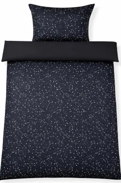 Sengetøj 150x210 cm - 100% Bomuld - Zodiac black - Vendbart med stjerner