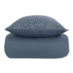Sengetøj 140x220 cm - 100% Bomuld - Zodiac blue - Vendbart med stjerner