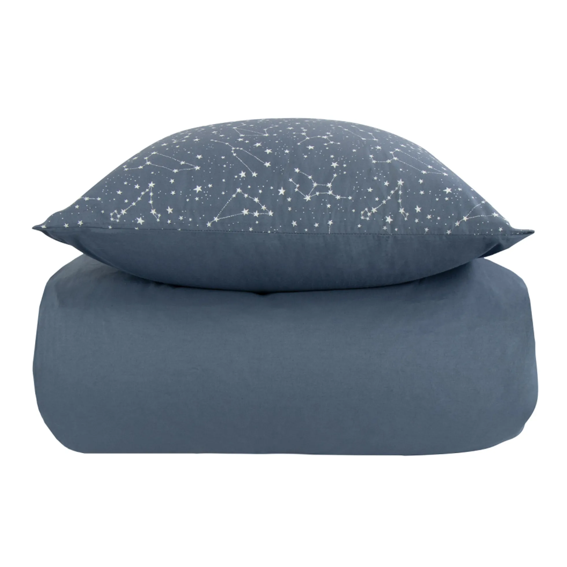 Sengetøj 140x220 cm - 100% Bomuld - Zodiac blue - Vendbart med stjerner