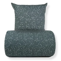 Sengetøj 140x200 cm - 100% Bomuld - Zodiac green - Vendbart med stjerner