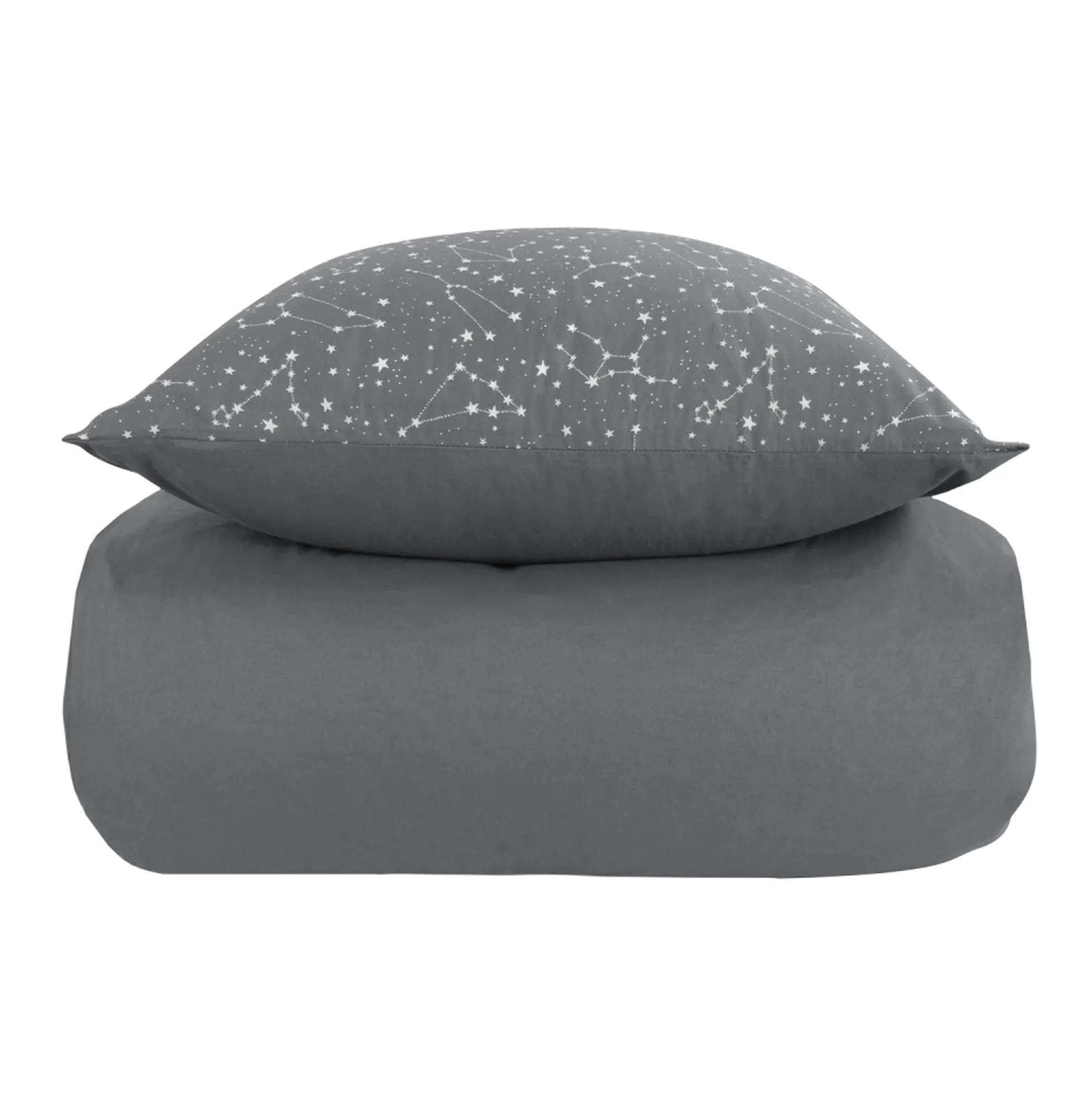 Sengetøj 150x210 cm - 100% Bomuld - Zodiac grey - Vendbart med stjerner