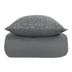 Sengetøj 140x220 cm - 100% Bomuld - Zodiac grey - Vendbart med stjerner