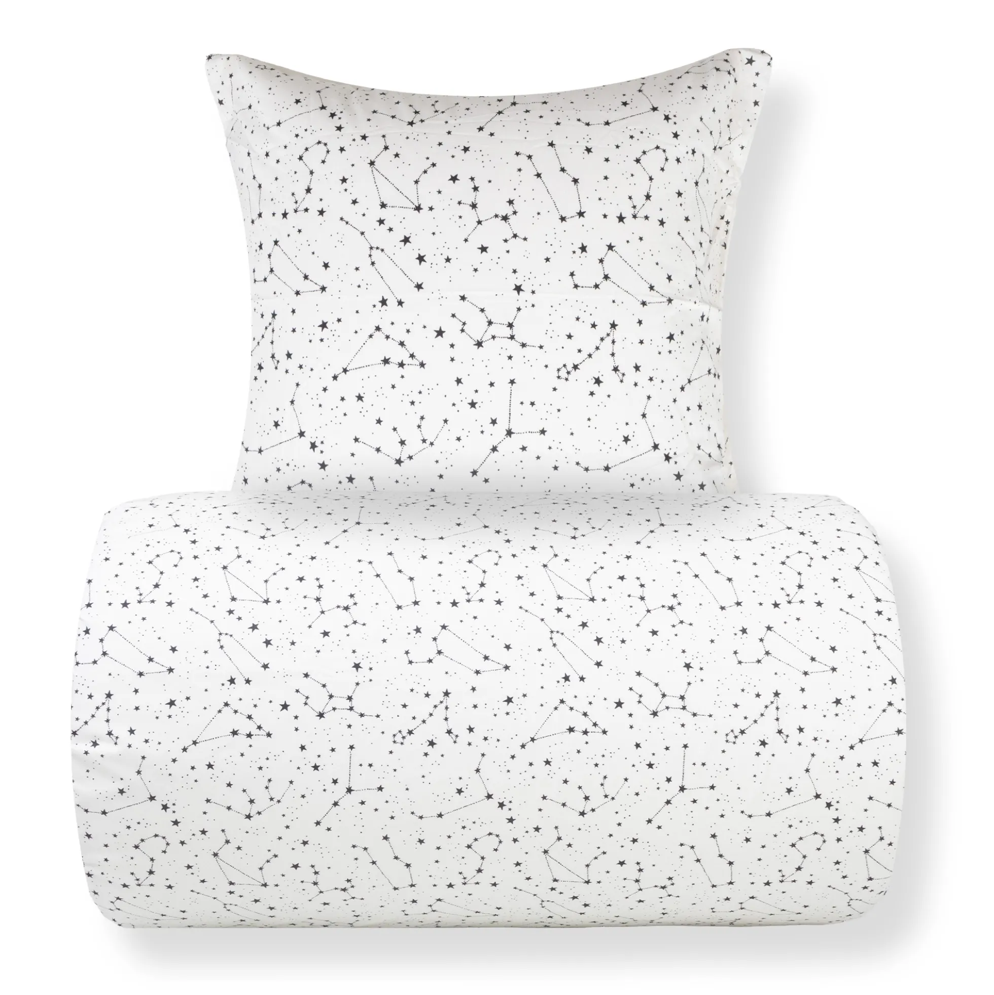 Sengetøj 150x210 cm - 100% Bomuld - Zodiac white - Vendbart med stjerner