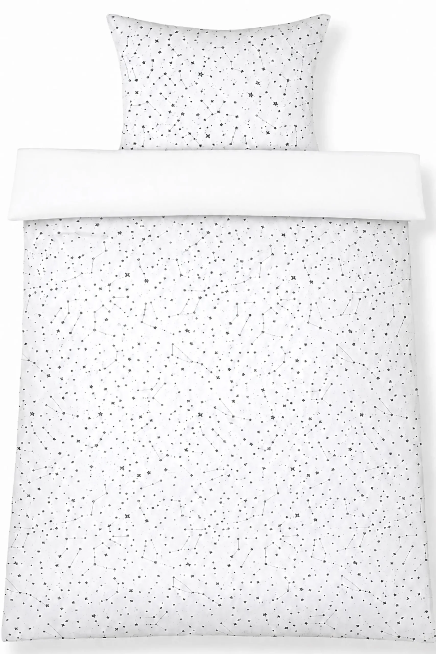 Sengetøj 140x220 cm - 100% Bomuld - Zodiac white - Vendbart med stjerner