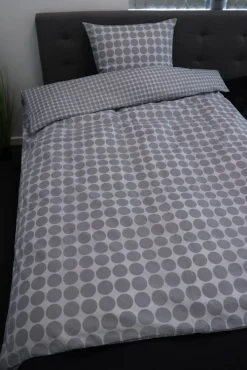 Sengetøj 140x200 cm - Circle grey - Prikket sengetøj - 100% Bomuld - Borg Living sengesæt