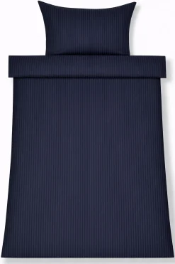 Sengetøj 140x220 cm - Egyptisk bomuld - Mørkeblå jacquardvævede striber