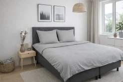 Sengetøj 140x220 cm - GOTS certificeret økologisk bomuldssatin - Grå jacquardvævede tern