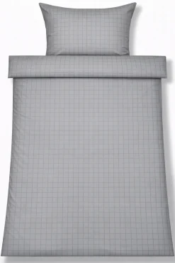 Sengetøj 140x220 cm - GOTS certificeret økologisk bomuldssatin - Grå jacquardvævede tern