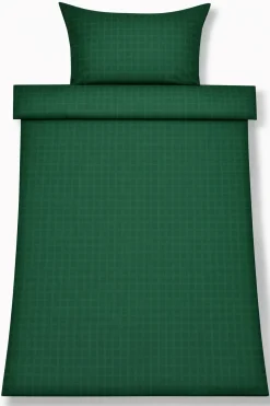 Sengetøj 140x200 cm - GOTS certificeret økologisk bomuldssatin - Grønne jacquardvævede tern