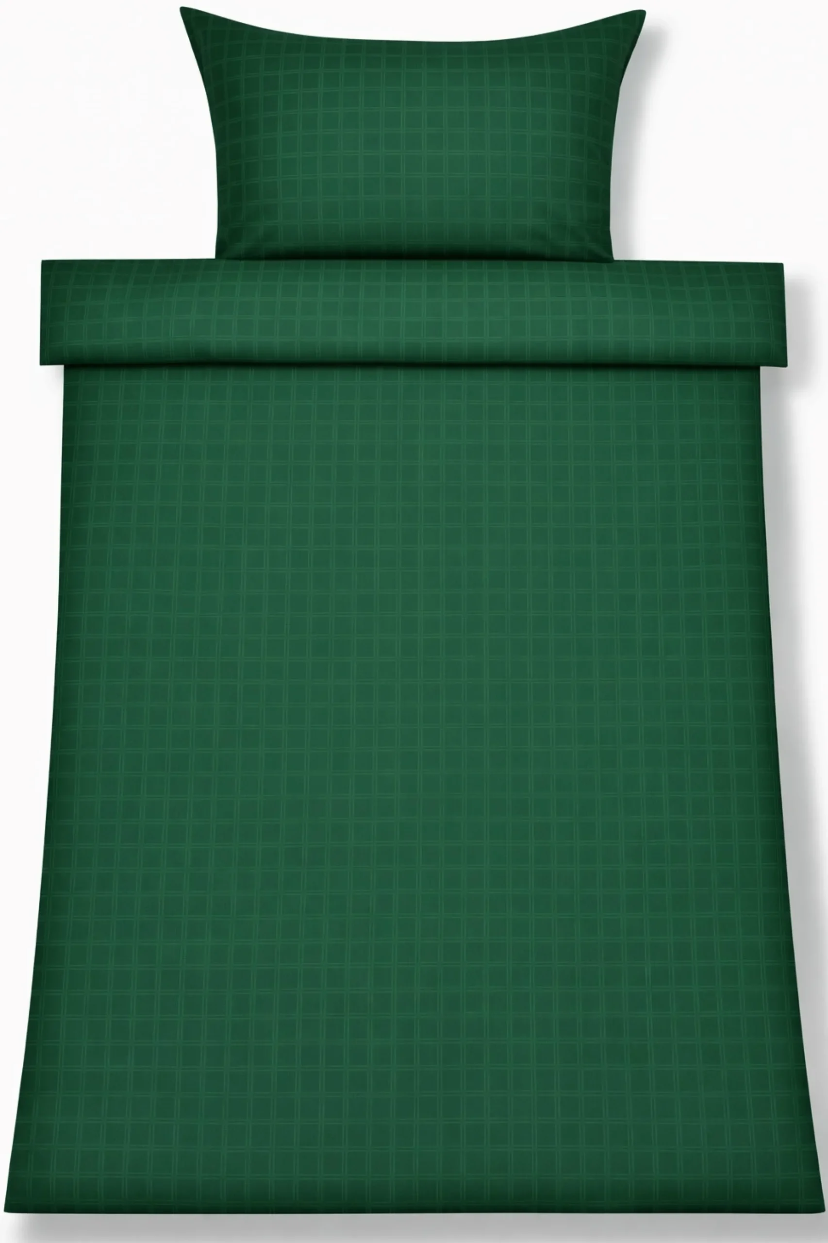 Sengetøj 140x200 cm - GOTS certificeret økologisk bomuldssatin - Grønne jacquardvævede tern