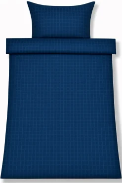 Sengetøj 140x200 cm - GOTS certificeret økologisk bomuldssatin - Blå jacquardvævede tern