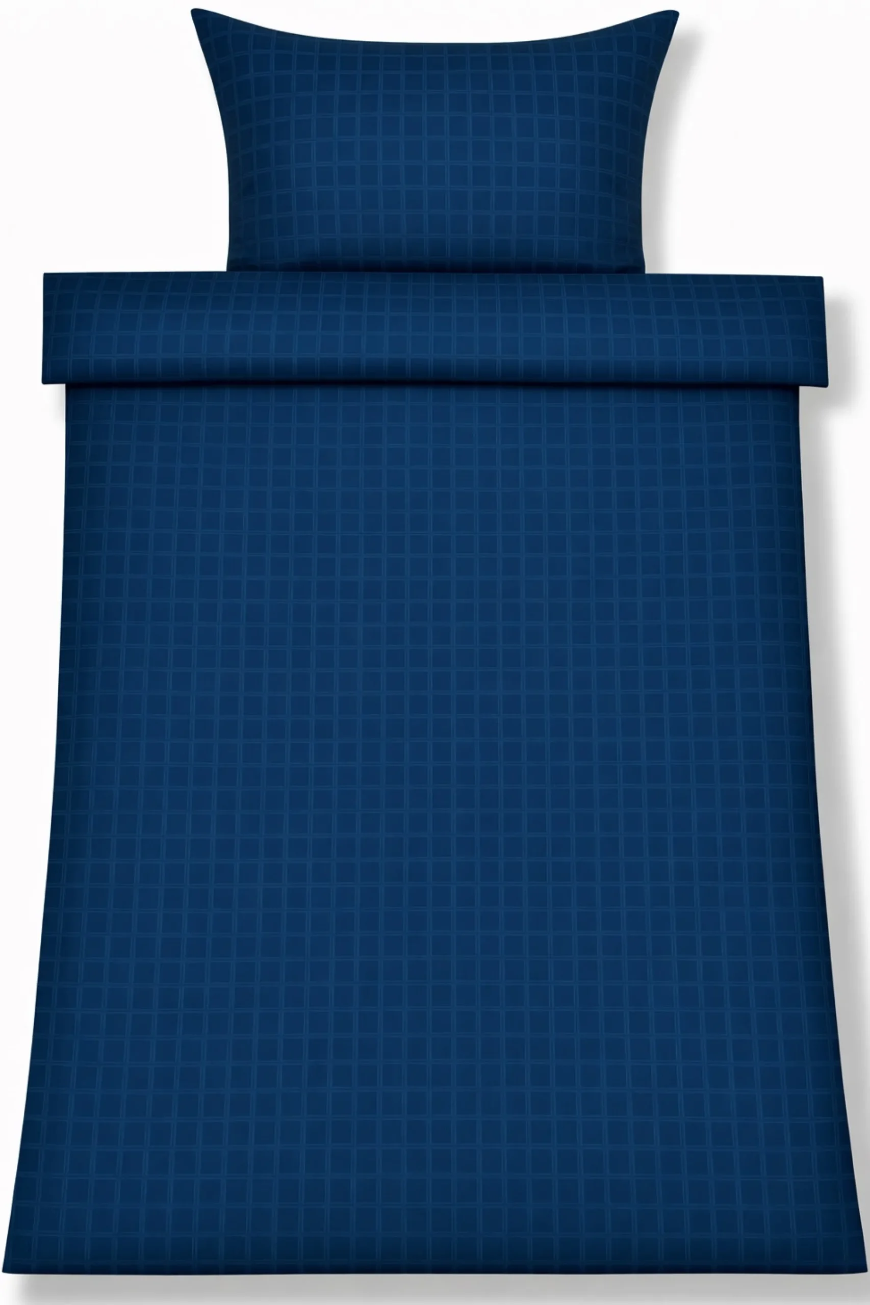 Sengetøj 140x200 cm - GOTS certificeret økologisk bomuldssatin - Blå jacquardvævede tern