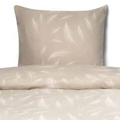 Sengetøj 140x220 cm - Microfiber - Beige med print af blade