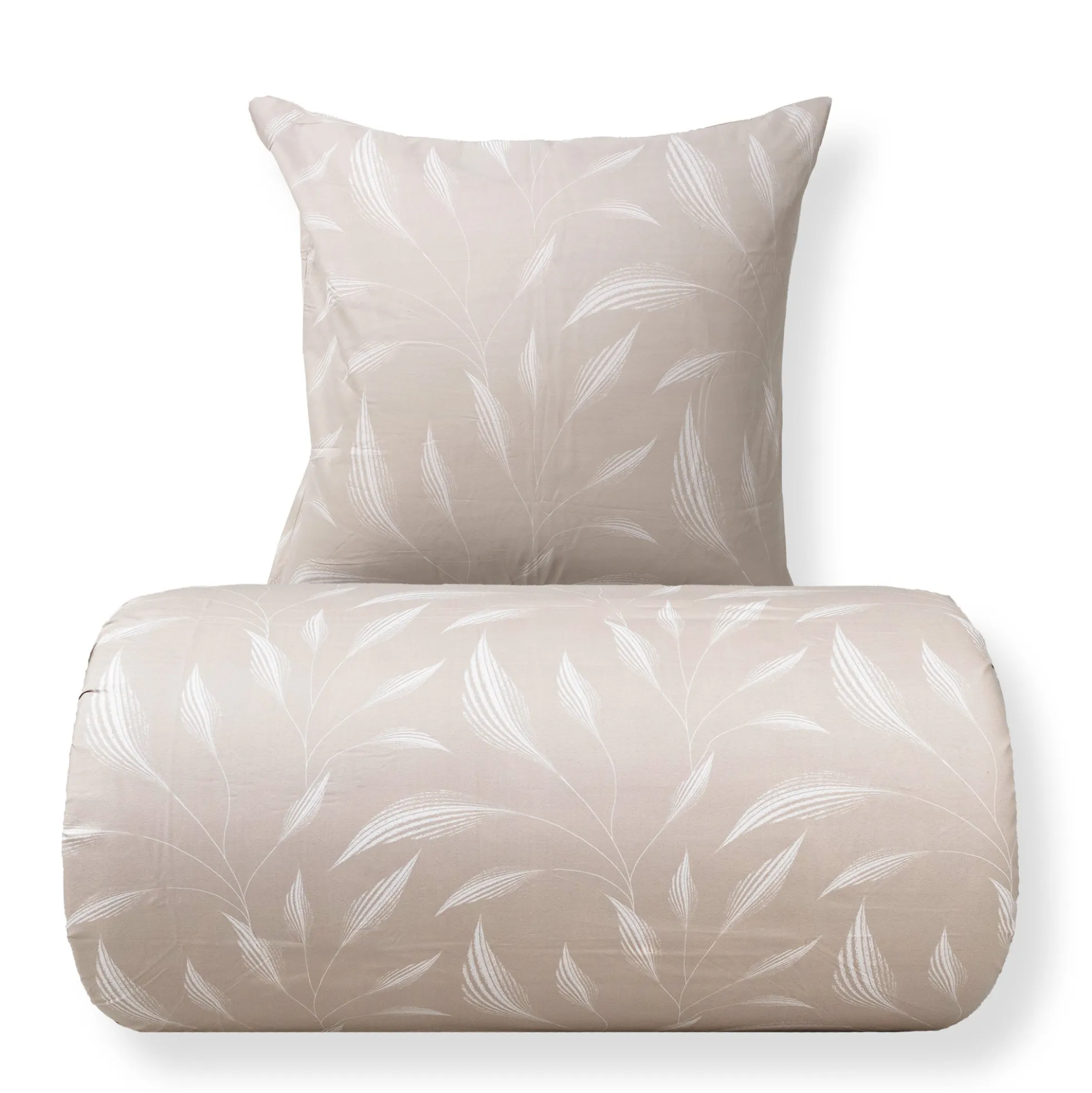 Sengetøj 140x220 cm - Microfiber - Beige med print af blade