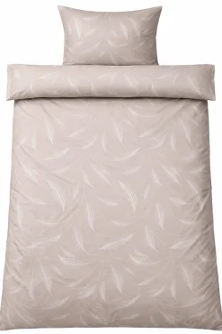 Sengetøj 140x220 cm - Microfiber - Beige med print af blade