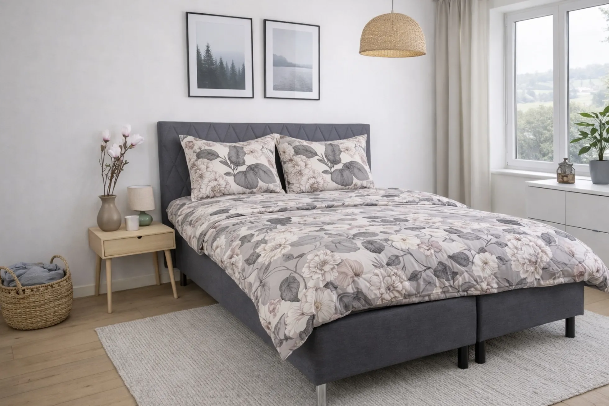 Sengetøj 140x220 cm - Microfiber - Beige blomstret print