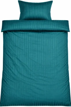 Sengetøj 150x210 cm - Microfiber - Ensfarvet med petrol farvet striber