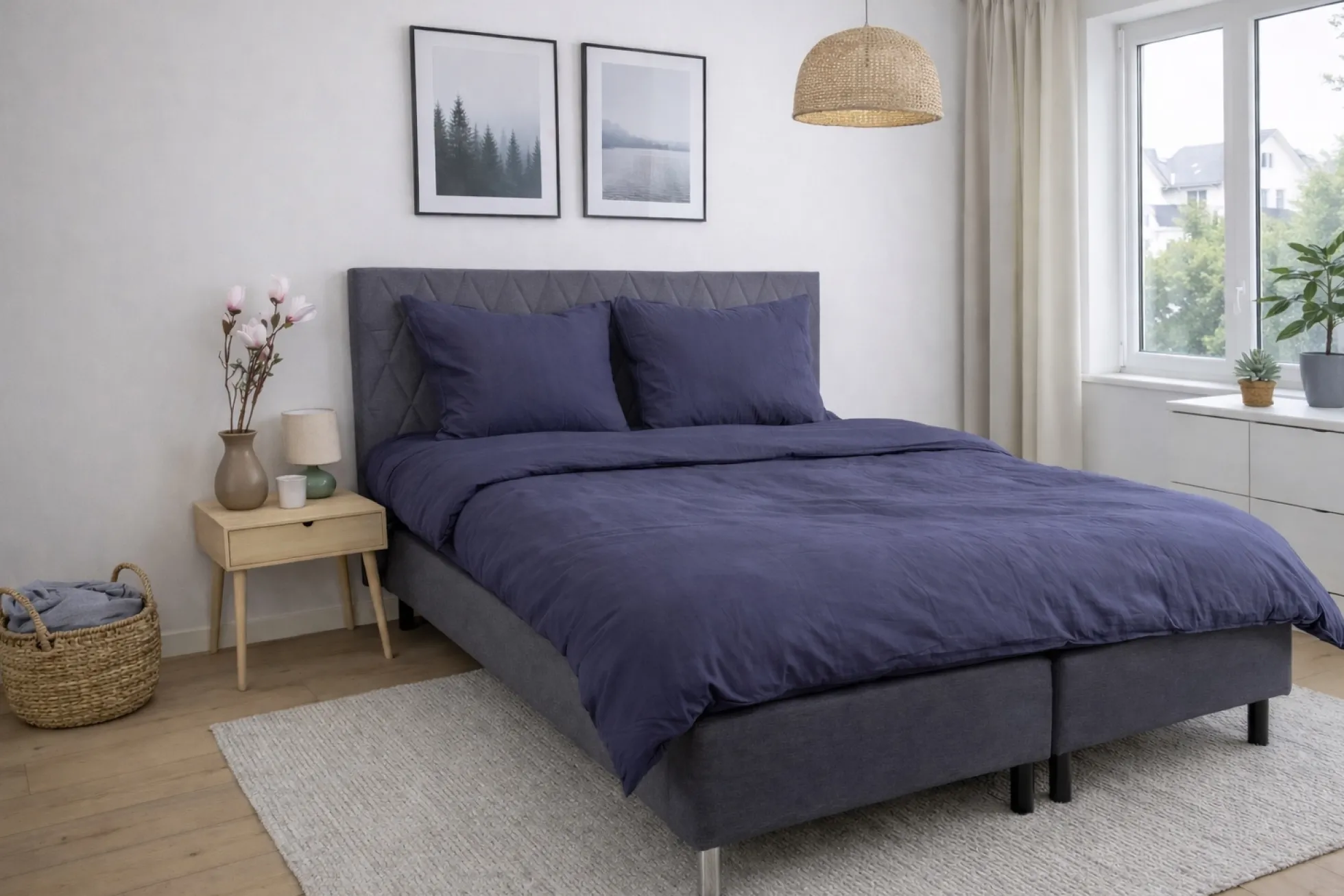 Sengetøj 140x220 cm - Microfiber - Ensfarvet mørkeblå