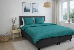 Sengetøj 140x220 cm - Microfiber - Ensfarvet med petrol farvet striber