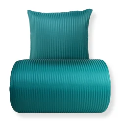 Sengetøj 140x220 cm - Microfiber - Ensfarvet med petrol farvet striber
