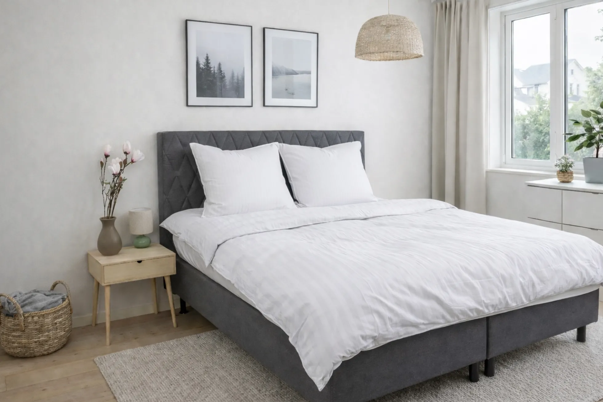 Sengetøj 140x220 cm - Microfiber - Ensfarvet med hvide striber