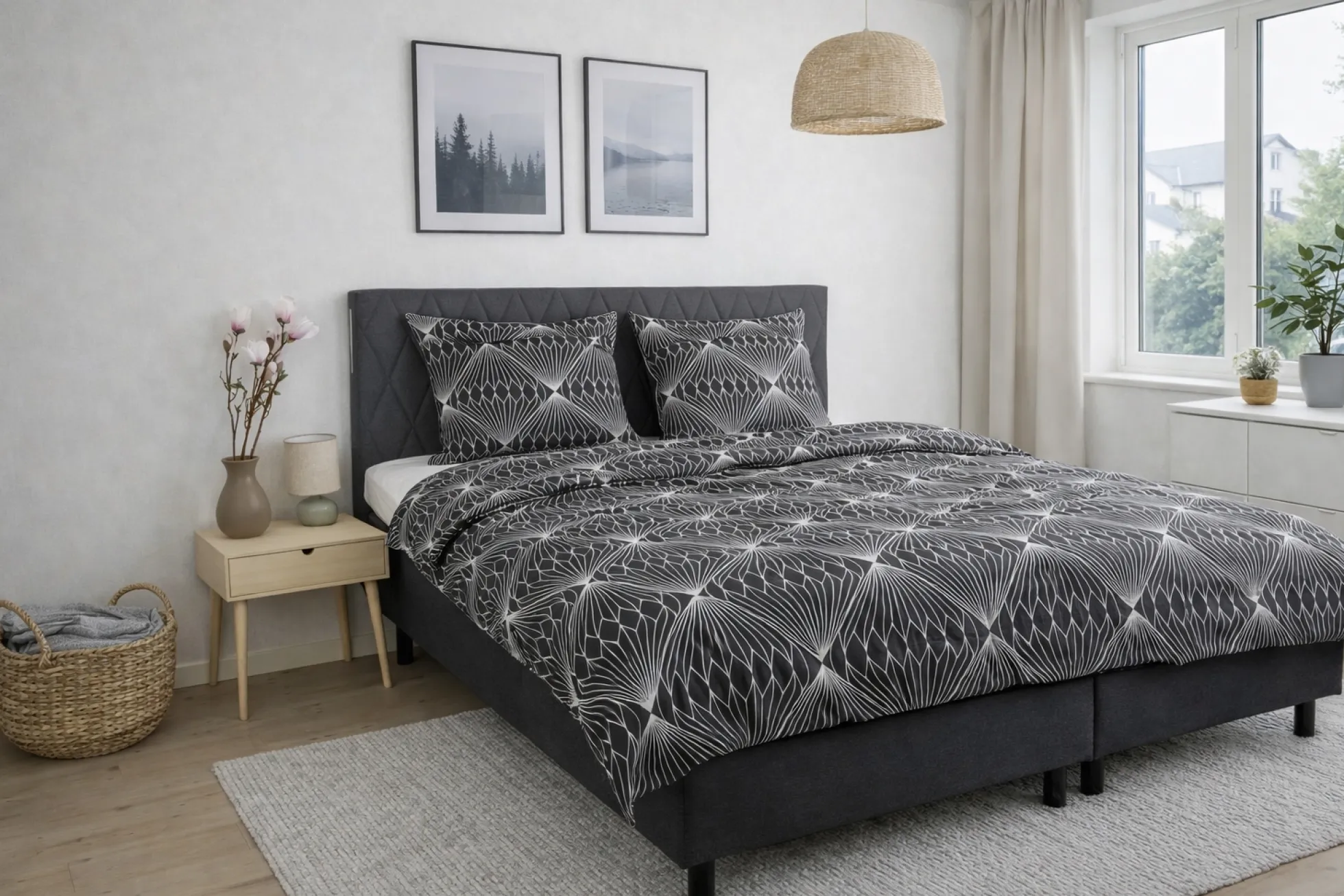 Sengetøj 140x220 cm - Microfiber - Sort diamant print
