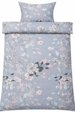 Sengetøj 140x220 cm - Microfiber - Støvet grønt blomstret print