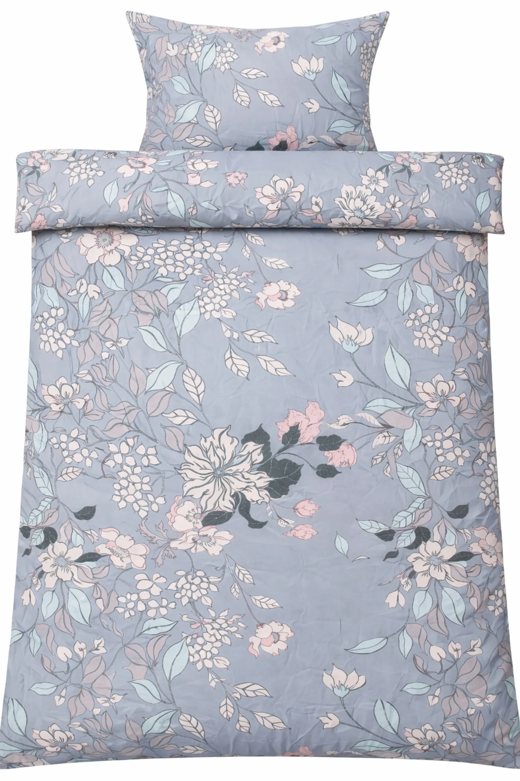 Sengetøj 140x220 cm - Microfiber - Støvet grønt blomstret print