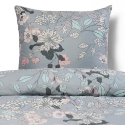 Sengetøj 140x220 cm - Microfiber - Støvet grønt blomstret print