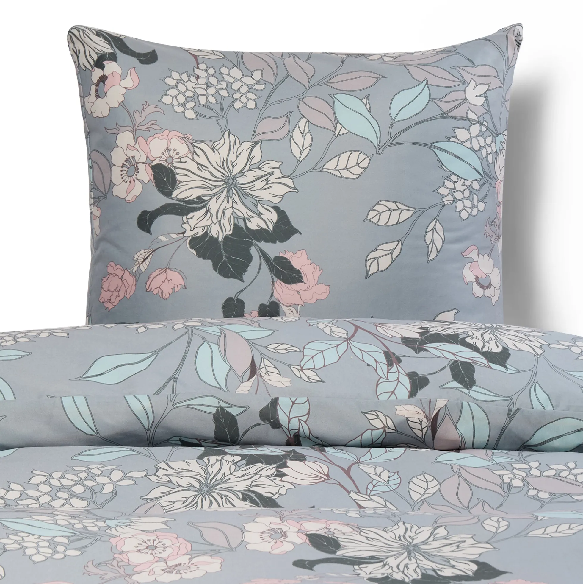 Sengetøj 140x220 cm - Microfiber - Støvet grønt blomstret print